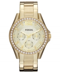 Add a spark to your workday with this golden Riley watch from Fossil. Add a spark to your workday with this golden Riley watch from Fossil.