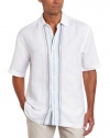 Cubavera Men's Short Sleeve Linen Blend Engineered Placket Stipe Woven Shirt