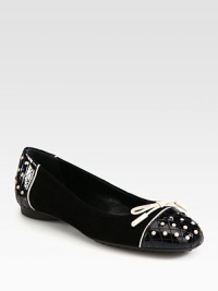 Playful dots cover the quilted patent leather toe cap and back of this suede design with leather trim. Suede upper with a patent leather toe cap and back with rubber dots and leather trimLeather liningRubber solePadded insoleMade in ItalyOUR FIT MODEL RECOMMENDS ordering true size. Playful dots cover the quilted patent leather toe cap and back of this suede design with leather trim. Suede upper with a patent leather toe cap and back with rubber dots and leather trimLeather liningRubber solePadded insoleMade in ItalyOUR FIT MODEL RECOMMENDS ordering true size.