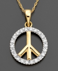Display a radiant testament to peace with this beautiful diamond necklace. This lovely pendant features a ring full of round-cut diamonds (1/10 ct. t.w.). Chain measures approximately 18 inches. Drop measures approximately 3/4 inch. Display a radiant testament to peace with this beautiful diamond necklace. This lovely pendant features a ring full of round-cut diamonds (1/10 ct. t.w.). Chain measures approximately 18 inches. Drop measures approximately 3/4 inch.
