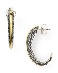 Always a step ahead, Elizabeth and James' sterling silver and yellow gold hoop earrings are a modern showpiece. Slip them in for edgy, on-trend allure. Always a step ahead, Elizabeth and James' sterling silver and yellow gold hoop earrings are a modern showpiece. Slip them in for edgy, on-trend allure.