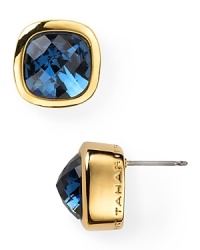 T Tahari Essentials Gold Blue Stone Button Earrings T Tahari Essentials Gold Blue Stone Button Earrings