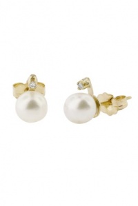 Effy Jewlery 14K Yellow Gold Diamond Pearl Earrings, .02 TCW