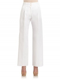 THE LOOKWide waistband with welt pocketZip fly with button closurePleated front and back legsTHE FITRise, about 10Inseam, about 34THE MATERIALCottonFully linedCARE & ORIGINDry cleanMade in ItalyModel shown is 5'11 (180cm) wearing US size 4. THE LOOKWide waistband with welt pocketZip fly with button closurePleated front and back legsTHE FITRise, about 10Inseam, about 34THE MATERIALCottonFully linedCARE & ORIGINDry cleanMade in ItalyModel shown is 5'11 (180cm) wearing US size 4.