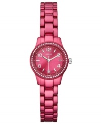 Bold and energetic color bursts onto the scene with this fuchsia timepiece from GUESS.