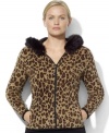 Lauren Ralph Lauren's soft fleece jacket is modernized with a bold leopard print and faux-fur trim at the hood.