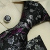 Y&G Designer Inspired Black/Purple and Silver Pattern Silk Necktie and Cuff Links Set with Presentation Box H5042 148cm*9cm Black