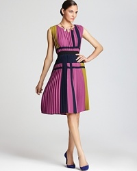 An artfully arranged color block design lends a vibrant look to BCBGMAXAZRIA's Arleney dress, perfectly pretty with allover pleating. An artfully arranged color block design lends a vibrant look to BCBGMAXAZRIA's Arleney dress, perfectly pretty with allover pleating.