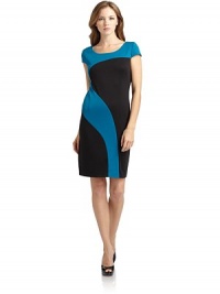 THE LOOKWide scoopneckTwo-tone swirly colorblock designCap sleevesSide zipper with hook-and-eye closureTHE FITAbout 35 from shoulder to hemTHE MATERIALPolyester/spandexContrast: polyester/rayon/spandexFully linedCARE & ORIGINDry cleanImportedModel shown is 5'9 (175cm) wearing US size 4. THE LOOKWide scoopneckTwo-tone swirly colorblock designCap sleevesSide zipper with hook-and-eye closureTHE FITAbout 35 from shoulder to hemTHE MATERIALPolyester/spandexContrast: polyester/rayon/spandexFully linedCARE & ORIGINDry cleanImportedModel shown is 5'9 (175cm) wearing US size 4.