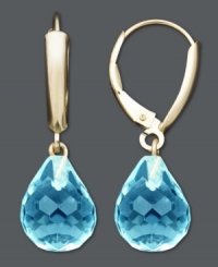 Briolette perfection. Two colorful drops in faceted blue topaz (14 ct. t.w.) add just the right pop to your look. Crafted in 14k gold. Approximate drop: 1-1/8 inches.