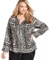 A scarf print vividly finishes NY Collection's long sleeve plus size peasant top-- team it with your favorite casual bottoms.