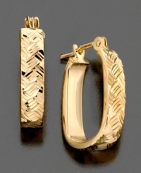 14k gold earrings with terrific texture and a beautiful woven design. Approximate drop: 1/2 inch. Approximate diameter: 1/4 inch. 14k gold earrings with terrific texture and a beautiful woven design. Approximate drop: 1/2 inch. Approximate diameter: 1/4 inch.