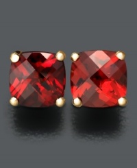 Cushion-cut to maximize the deep red color, these garnet studs stun (2-1/4 ct. t.w.). Earrings set in 14k gold.