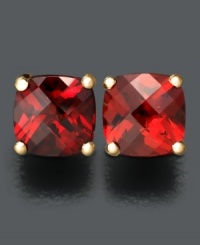 Cushion-cut to maximize the deep red color, these garnet studs stun (2-1/4 ct. t.w.). Earrings set in 14k gold. Cushion-cut to maximize the deep red color, these garnet studs stun (2-1/4 ct. t.w.). Earrings set in 14k gold.