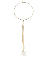 Tickle your neckline with a shimmery tassel. This chic necklace by GUESS features a collar design finished with a long tassel. Crafted in gold tone mixed metal. Approximate length: 15 inches. Approximate drop: 9 inches. Tickle your neckline with a shimmery tassel. This chic necklace by GUESS features a collar design finished with a long tassel. Crafted in gold tone mixed metal. Approximate length: 15 inches. Approximate drop: 9 inches.