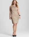 Rendered in a polished nude hue and flecked with gold accents, this Calvin Klein dress exudes military chic. Finish with classic heels and gold accents for a commanding ensemble.