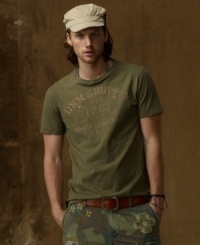 A faded, vintage-style stencil print is the center of this wear-with-anything cotton jersey tee. A faded, vintage-style stencil print is the center of this wear-with-anything cotton jersey tee.