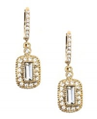 Strike gold. Crafted in gold tone mixed metal and embellished with glittering crystal accents, Givenchy's stunning drop earrings will have a dazzling, dramatic effect on your special occasion wardrobe. Approximate drop: 1/2 inch. Strike gold. Crafted in gold tone mixed metal and embellished with glittering crystal accents, Givenchy's stunning drop earrings will have a dazzling, dramatic effect on your special occasion wardrobe. Approximate drop: 1/2 inch.