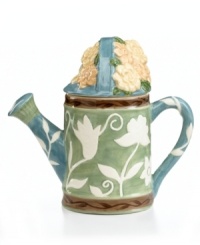 Pour on the charm with a Painterly Bouquet teapot, featuring a whimsical watering can shape and white blooms in hardy stoneware. A cute gift for fellow tea drinkers. From Pfaltzgraff. Pour on the charm with a Painterly Bouquet teapot, featuring a whimsical watering can shape and white blooms in hardy stoneware. A cute gift for fellow tea drinkers. From Pfaltzgraff.