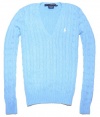 Ralph Lauren Sport Women Pony Logo Cable Knit V-neck Sweater