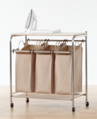 Keep the clean around the clock! The perfect system for sorting your whites, brights and more includes three separate cloth hampers that start freshening the moment you simply add dirty clothes. With EverFresh environmentally-friendly enzymes built into the fabric of the sorters, this storage system keeps your laundry room stink and stench free for a cleaner approach to cleaning. Keep the clean around the clock! The perfect system for sorting your whites, brights and more includes three separate cloth hampers that start freshening the moment you simply add dirty clothes. With EverFresh environmentally-friendly enzymes built into the fabric of the sorters, this storage system keeps your laundry room stink and stench free for a cleaner approach to cleaning.