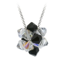 Sterling Silver Black and Aurore Boreale Swarovski Elements Ball Pendant Necklace with Rolo Chain, 18 Sterling Silver Black and Aurore Boreale Swarovski Elements Ball Pendant Necklace with Rolo Chain, 18