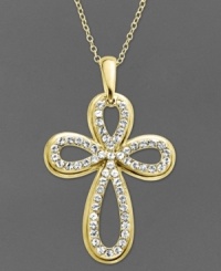 Let your faith shine. Kaleidoscope's stunning Celtic-inspired cross features loops of sparkling crystals with Swarovski Elements. Crafted in 18k gold over sterling silver. Approximate length: 18 inches. Approximate drop: 1-2/3 inches. Let your faith shine. Kaleidoscope's stunning Celtic-inspired cross features loops of sparkling crystals with Swarovski Elements. Crafted in 18k gold over sterling silver. Approximate length: 18 inches. Approximate drop: 1-2/3 inches.