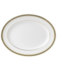 In 18th century England, Josiah Wedgwood, creator of the world famous Wedgwood ceramic ware, established a tradition of outstanding craftsmanship and artistry which continues today. The exotic floral design of the Oberon dinnerware and dishes pattern is finely scaled and exquisitely precise, in soft shades of green and gold accented with black, against pure white bone china. In 18th century England, Josiah Wedgwood, creator of the world famous Wedgwood ceramic ware, established a tradition of outstanding craftsmanship and artistry which continues today. The exotic floral design of the Oberon dinnerware and dishes pattern is finely scaled and exquisitely precise, in soft shades of green and gold accented with black, against pure white bone china.
