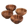 Nambé Yaro salad bowls. Yaro Individual Salad Bowls are made of acacia wood, a dense, durable hardwood that glows with warmth and pleases with finely patterned grain of varying shades. Designed by Sean O'Hara, the bowls are made of naturally resinous, acacia wood which will not absorb stains or odors, and the bowls can be hand washed with warm soapy water. The Yaro salad bowl set goes perfectly with these bowls.