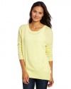 Magaschoni Women's 100% Cashmere High Low Sweater, Icy Lemon, Medium