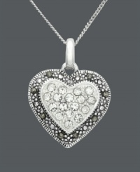 Say it from the heart, Genevieve & Grace's exquisite heart pendant makes the perfect gift for the one you adore. Crafted in sterling silver with sparkling, round-cut crystals and marcasite edges. Approximate length: 18 inches. Approximate drop: 1 inch. Say it from the heart, Genevieve & Grace's exquisite heart pendant makes the perfect gift for the one you adore. Crafted in sterling silver with sparkling, round-cut crystals and marcasite edges. Approximate length: 18 inches. Approximate drop: 1 inch.