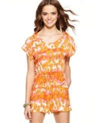 Planet Gold marries cute romper style with a print that pops! Style the piece with your fave sandals for a look that masters easy-breezy cool! Planet Gold marries cute romper style with a print that pops! Style the piece with your fave sandals for a look that masters easy-breezy cool!