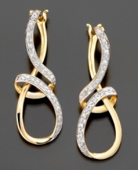 Finish your look with ribbons of love. These eye-catching diamond earrings feature round-cut diamonds (1/10 ct. t.w.) set in 14k gold. Approximate drop: 1-1/4 inch. Finish your look with ribbons of love. These eye-catching diamond earrings feature round-cut diamonds (1/10 ct. t.w.) set in 14k gold. Approximate drop: 1-1/4 inch.