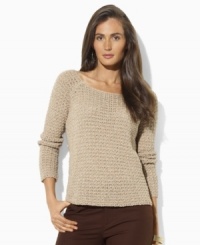 Lauren Jeans Co.'s breezy sweater is rendered in an open knit from lightweight linen and cotton yarns to create a chic layering option. Lauren Jeans Co.'s breezy sweater is rendered in an open knit from lightweight linen and cotton yarns to create a chic layering option.