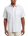 Cubavera Men's Short Sleeve Woven Slub Front Embroidered Placket with Pocket