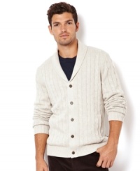 Wrap yourself in this neat shawl cardigan by Nautica and wrap yourself up in dapper style. Wrap yourself in this neat shawl cardigan by Nautica and wrap yourself up in dapper style.