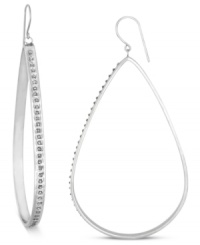 A stylish look takes shape in these drop earrings. Crafted from platinum over sterling silver, the oval pair dazzles with diamond accents. Approximate drop: 2-9/10 inches. Approximate width: 1-1/2 inches. A stylish look takes shape in these drop earrings. Crafted from platinum over sterling silver, the oval pair dazzles with diamond accents. Approximate drop: 2-9/10 inches. Approximate width: 1-1/2 inches.