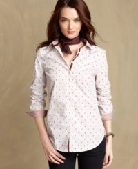 Stay classic in Tommy Hilfiger's crisp button-front shirt. It's an all-season essential that instantly elevates your wardrobe! Stay classic in Tommy Hilfiger's crisp button-front shirt. It's an all-season essential that instantly elevates your wardrobe!