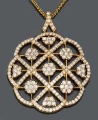 Gorgeous round-cut diamonds (2 ct. t.w.) form an exquisite flower on this 14k gold pendant from Effy Collection. Approximate length: 18 inches. Approximate drop: 1-1/2 inches. Gorgeous round-cut diamonds (2 ct. t.w.) form an exquisite flower on this 14k gold pendant from Effy Collection. Approximate length: 18 inches. Approximate drop: 1-1/2 inches.