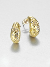 From the Miss Havisham Collection. A demure J-hoop of polished goldtone comes alive with a dusting of Swarovski crystals.CrystalGoldtoneLength, about .5Post backMade in USA From the Miss Havisham Collection. A demure J-hoop of polished goldtone comes alive with a dusting of Swarovski crystals.CrystalGoldtoneLength, about .5Post backMade in USA