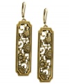 Long on the details. T Tahari's intricately designed drop earrings, part of the Deco Lace Collection, are crafted from gold-tone mixed metal, with glass crystal accents adding a lustrous touch. Approximate drop: 2-1/2 inches.