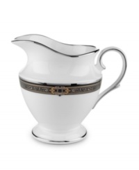 For nearly 150 years, Lenox has been renowned throughout the world as a premier designer and manufacturer of fine china. The Vintage Jewel pattern from Lenox's dinnerware and dishes collection evokes a more gracious era, combining pure white bone china with a dark, richly patterned band of muted gold, taupe, charcoal, and black, and accented with subtle touches of cobalt blue. For nearly 150 years, Lenox has been renowned throughout the world as a premier designer and manufacturer of fine china. The Vintage Jewel pattern from Lenox's dinnerware and dishes collection evokes a more gracious era, combining pure white bone china with a dark, richly patterned band of muted gold, taupe, charcoal, and black, and accented with subtle touches of cobalt blue.