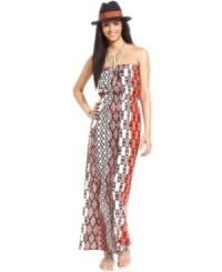 A geometric global-inspired print makes this Bar III maxi a hot pick for a sultry summer look! A geometric global-inspired print makes this Bar III maxi a hot pick for a sultry summer look!