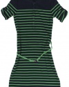 Lauren Jeans Co. Women's Striped Henley Dress (Capri Navy/Cricket Green)