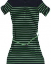 Lauren Jeans Co. Women's Striped Henley Dress (Capri Navy/Cricket Green)