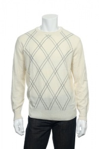 Geoffrey Beene Men's Ivory Argyle Crew Neck Sweater Geoffrey Beene Men's Ivory Argyle Crew Neck Sweater