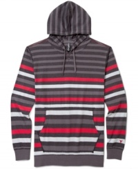 Stripes styled for with unmatched surfer dude attitude: Univibe's pullover hoodie with henley neck and kangaroo pocket. Stripes styled for with unmatched surfer dude attitude: Univibe's pullover hoodie with henley neck and kangaroo pocket.
