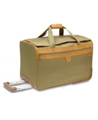 Travel your way. Flying from location to location demands versatility, which this rolling duffel from Hartmann provides by combining a classically charming and durable construction with the practical conveniences that any trip away from home needs. A front easy-access pocket stores travel must-haves like tickets, IDs and newspapers, while comfort handles and inline wheels let you carry any way you want. Lifetime warranty. Travel your way. Flying from location to location demands versatility, which this rolling duffel from Hartmann provides by combining a classically charming and durable construction with the practical conveniences that any trip away from home needs. A front easy-access pocket stores travel must-haves like tickets, IDs and newspapers, while comfort handles and inline wheels let you carry any way you want. Lifetime warranty.