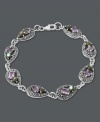 Tap into your elegant side. Genevieve & Grace's teardrop link bracelet combines sparkling amethyst (3-1/8 ct. t.w.), marcasite and abalone shells for a look that's pastel perfect. Set in sterling silver. Approximate length: 7-1/2 inches.