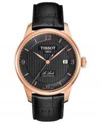 The elegant blend of rose and black creates a handsome Le Locle automatic timepiece from Tissot. The elegant blend of rose and black creates a handsome Le Locle automatic timepiece from Tissot.